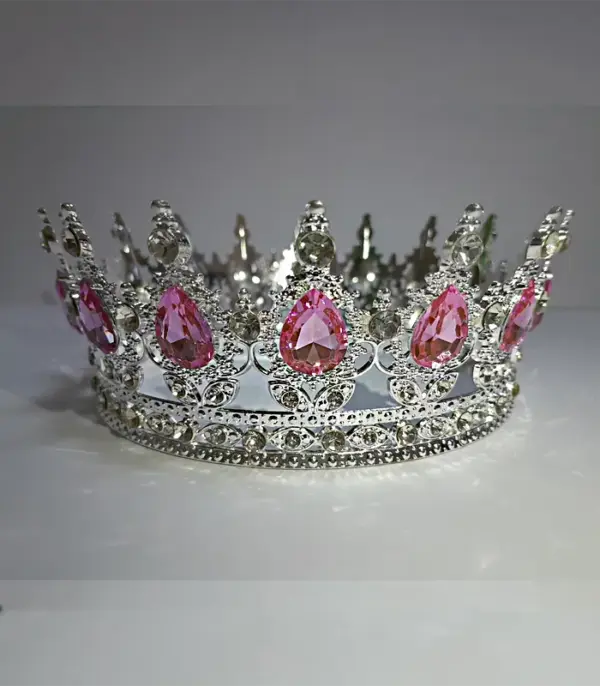 Корона d12см h5.5см Срібна з рожевим камінням
