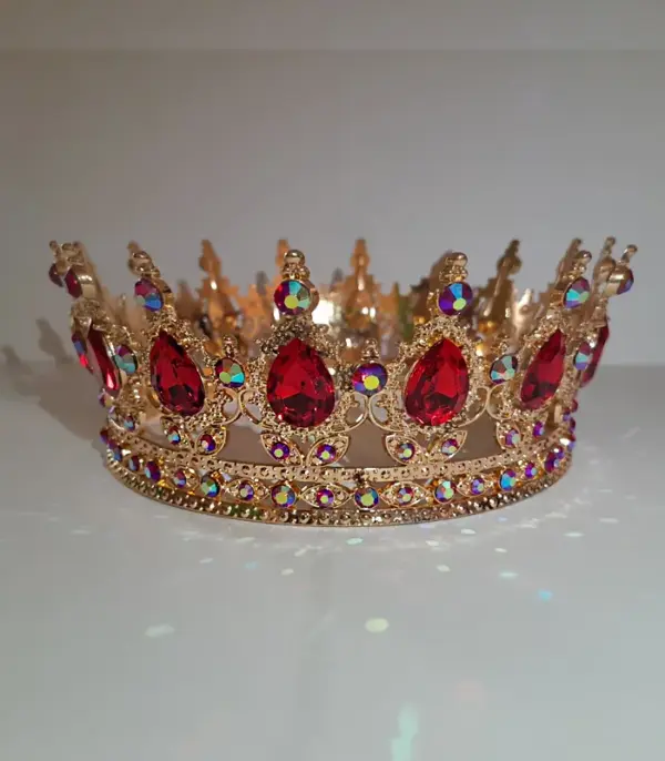 Корона d12см h5.5см Золота з червоним + різнокольоровим камінням