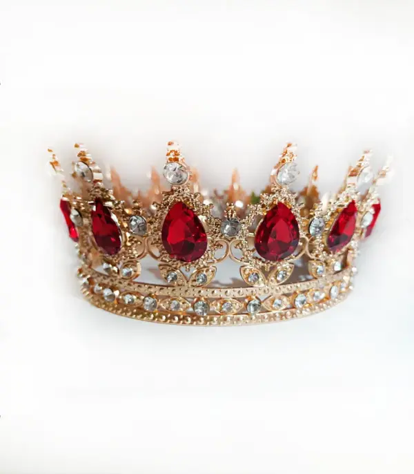 Корона d12см h5.5см Золота з червоним + білим камінням