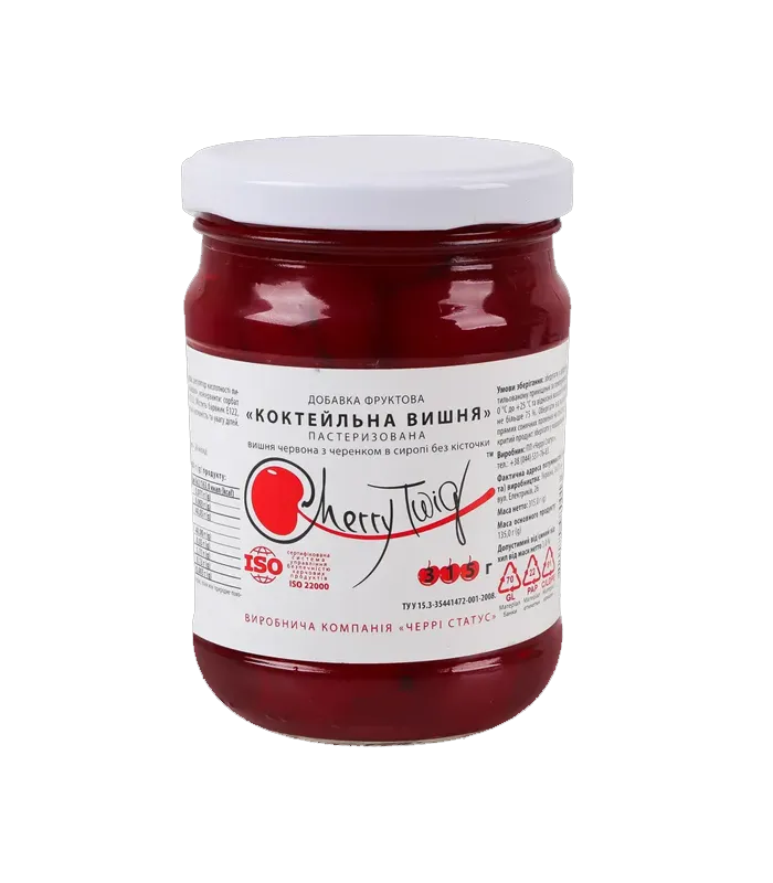 Вишня Коктейльна CherryTwig червона з черешком 315г